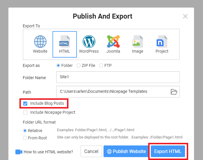 include-blog-posts-option-for-html-export.png